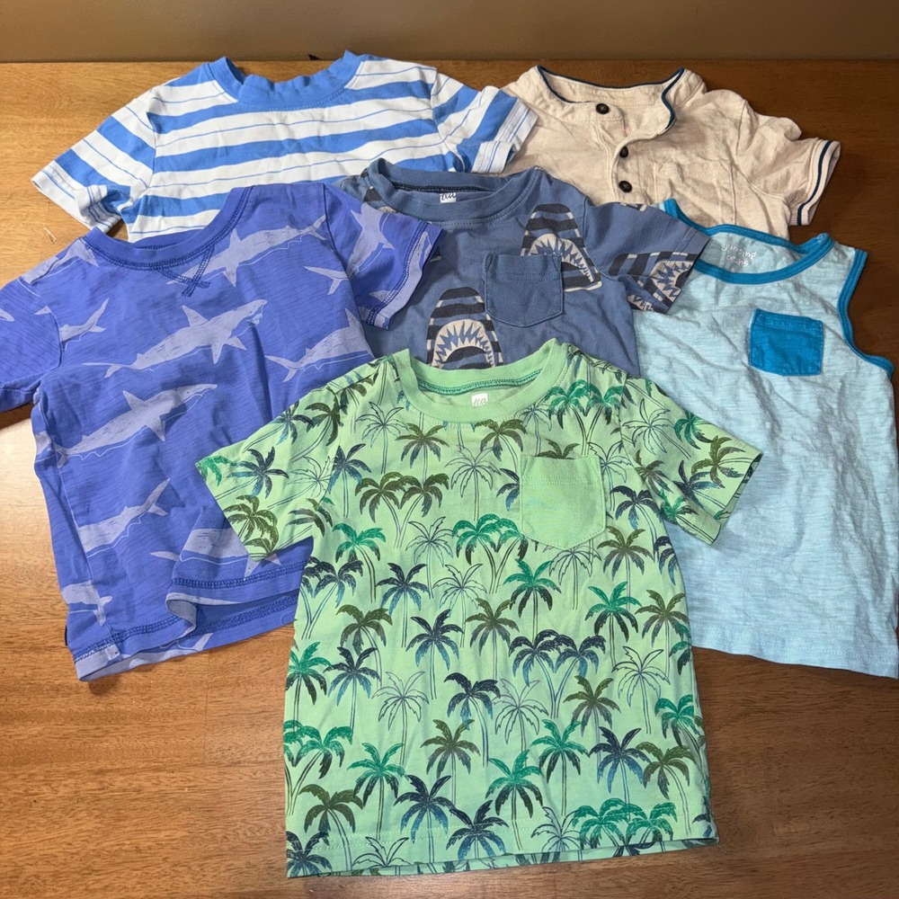 Lot of 6 Boys Tops Size 3T Tea Collection Jumping Beans Shark Palm Tree Henley